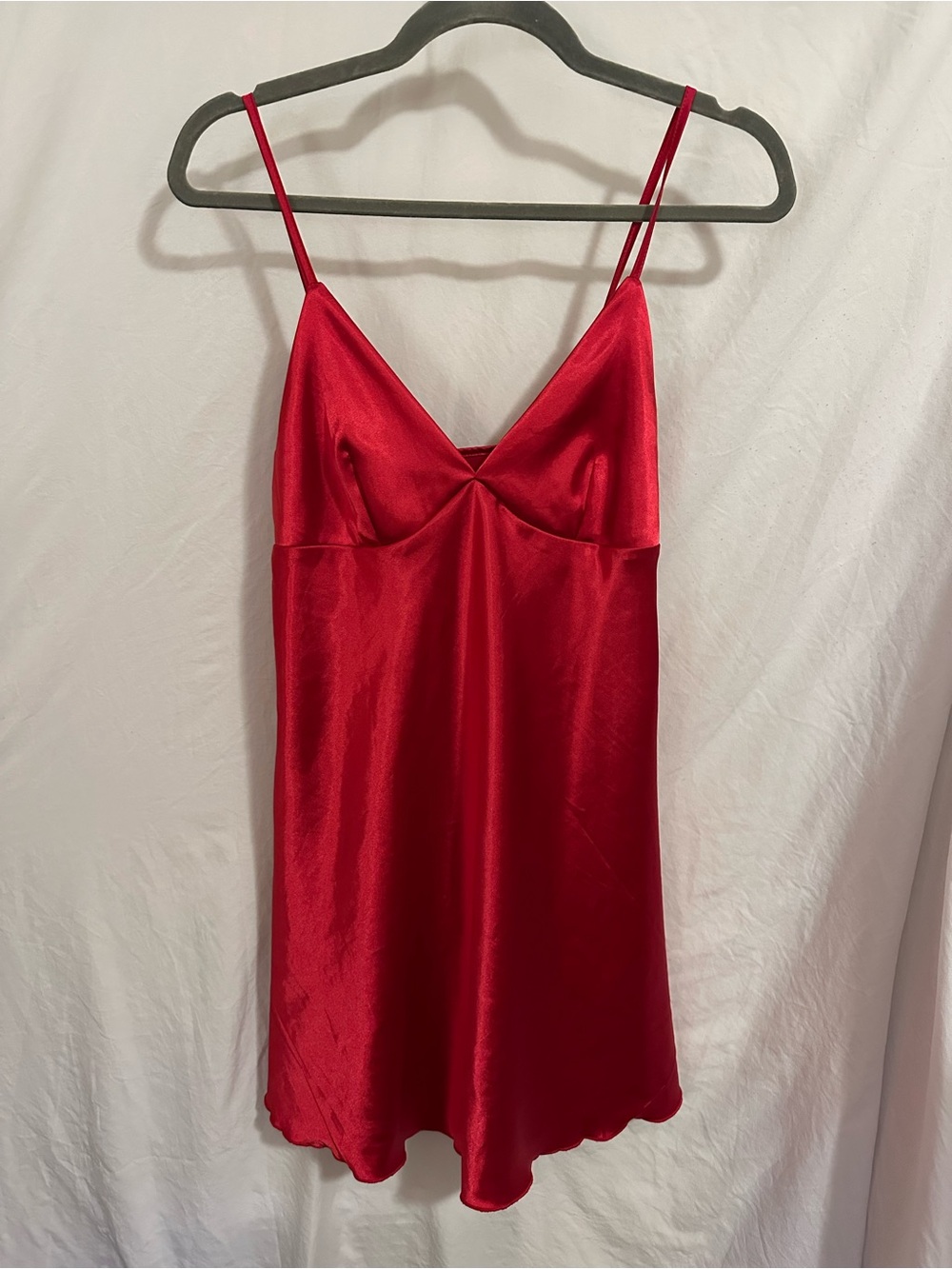 Red Satin Chemise Slip Dress